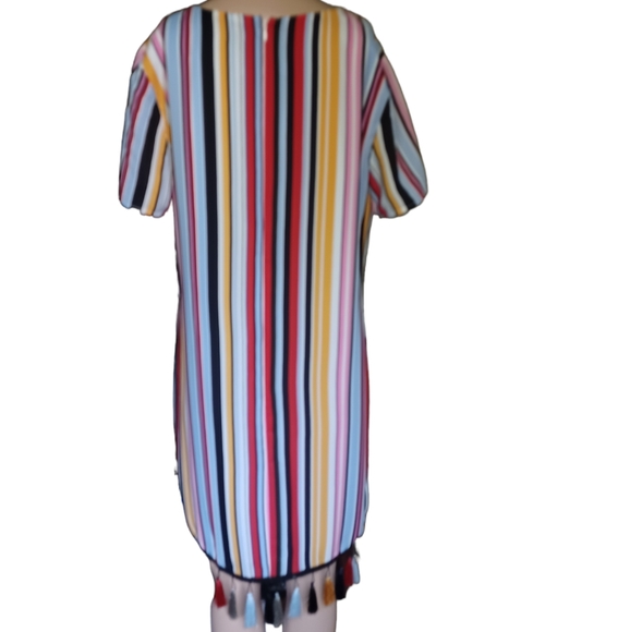 Aidan Mattox Womens Multicolored Stripes Shift Dress Tasseled Scoop Neck Size 14 - Picture 3 of 10